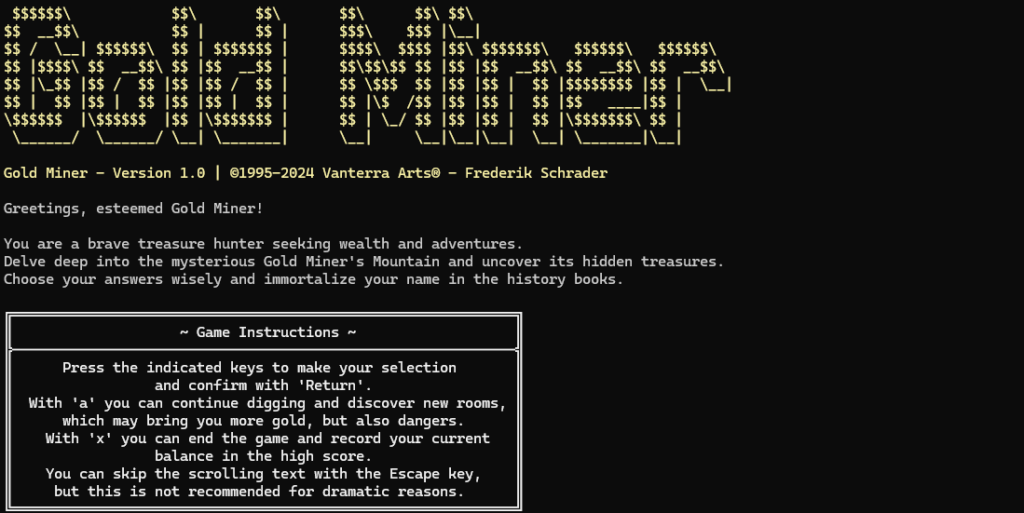 Gold Miner Main Screen